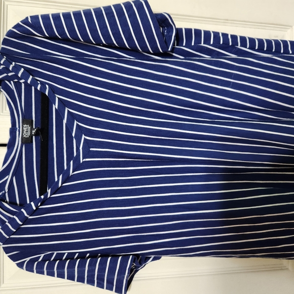 Jones New York Blue and White Tie Front Sailor Collar T-Shirt - Picture 3 of 7